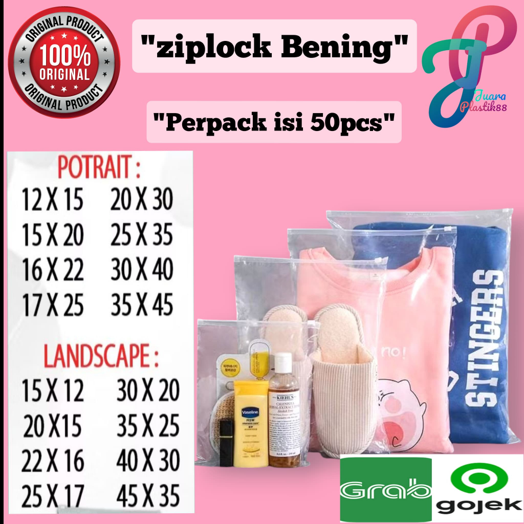 Perpack isi 50pcs Zipper Lock Resleting BENING ZIPLOCK POTRAIT Travel Pouch Transparan Kantong Plast