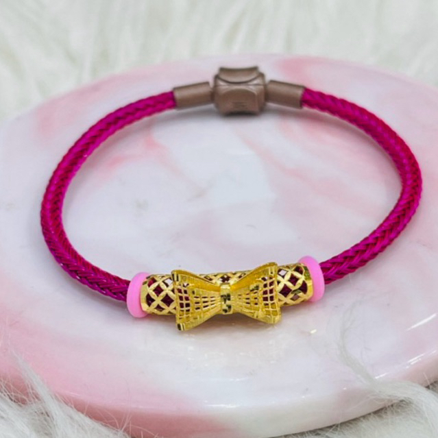 gelang tali with liontin pita kerawang tabung cantik emas asli kadar 700