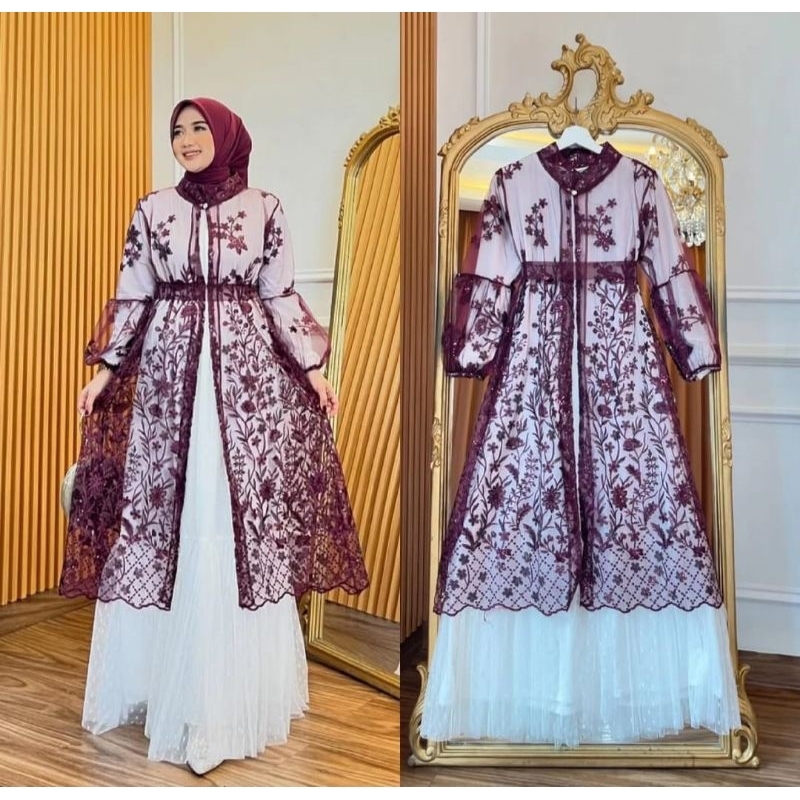 Soraya Dress set Outer Brukat Kondangan Lebaran Dress Pesta Set Outer Brokat Mewah Gamis Putih