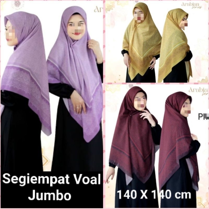 Segiempat Voal Motif Jumbo, 140 X 140 cm, free Pouch Zipperlock.
