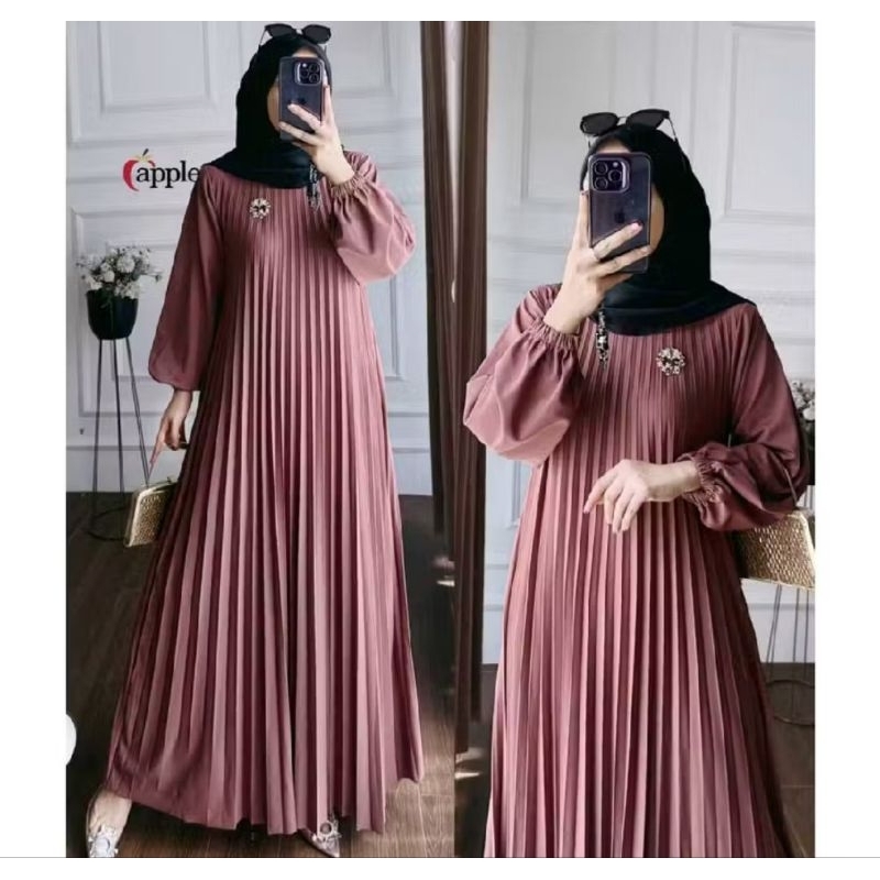 Gamis Plisket Terbaru/ Gamis Payung Lengan panjang/ Inner Plisket/ Inner Plisket lengan panjang