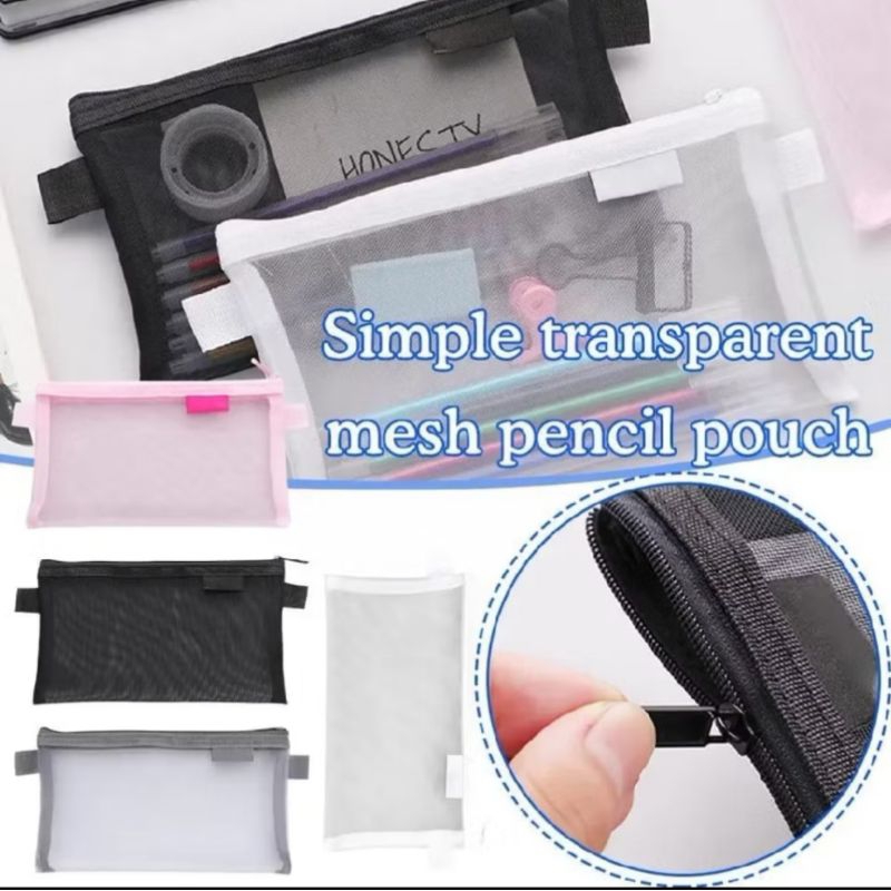 

[CURATEDSTATIONERY] Kotak Pensil HE CHOOSES SIMPLE Pouch Transparant Portabel Tempat Pensil Jaring Resleting Stationery