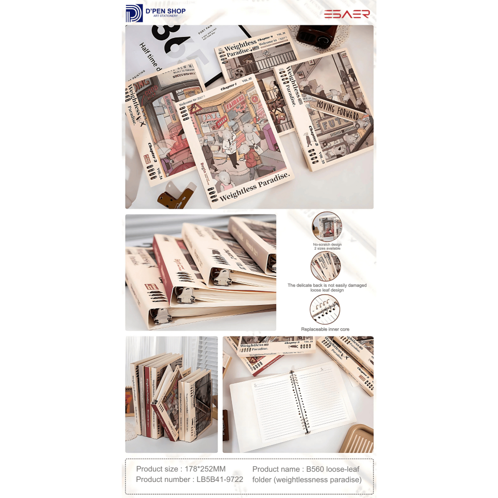 

Loose Leaf Binder Buku Binder b5 Tema Weightless Paradise Refillable Notebook ESAER B560