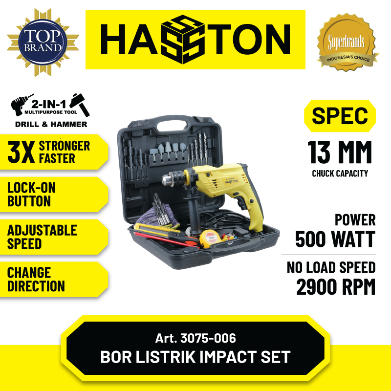 Hasston Bor Listrik 2 in 1 Set 13mm / Electric Impact Drill (3075-006)