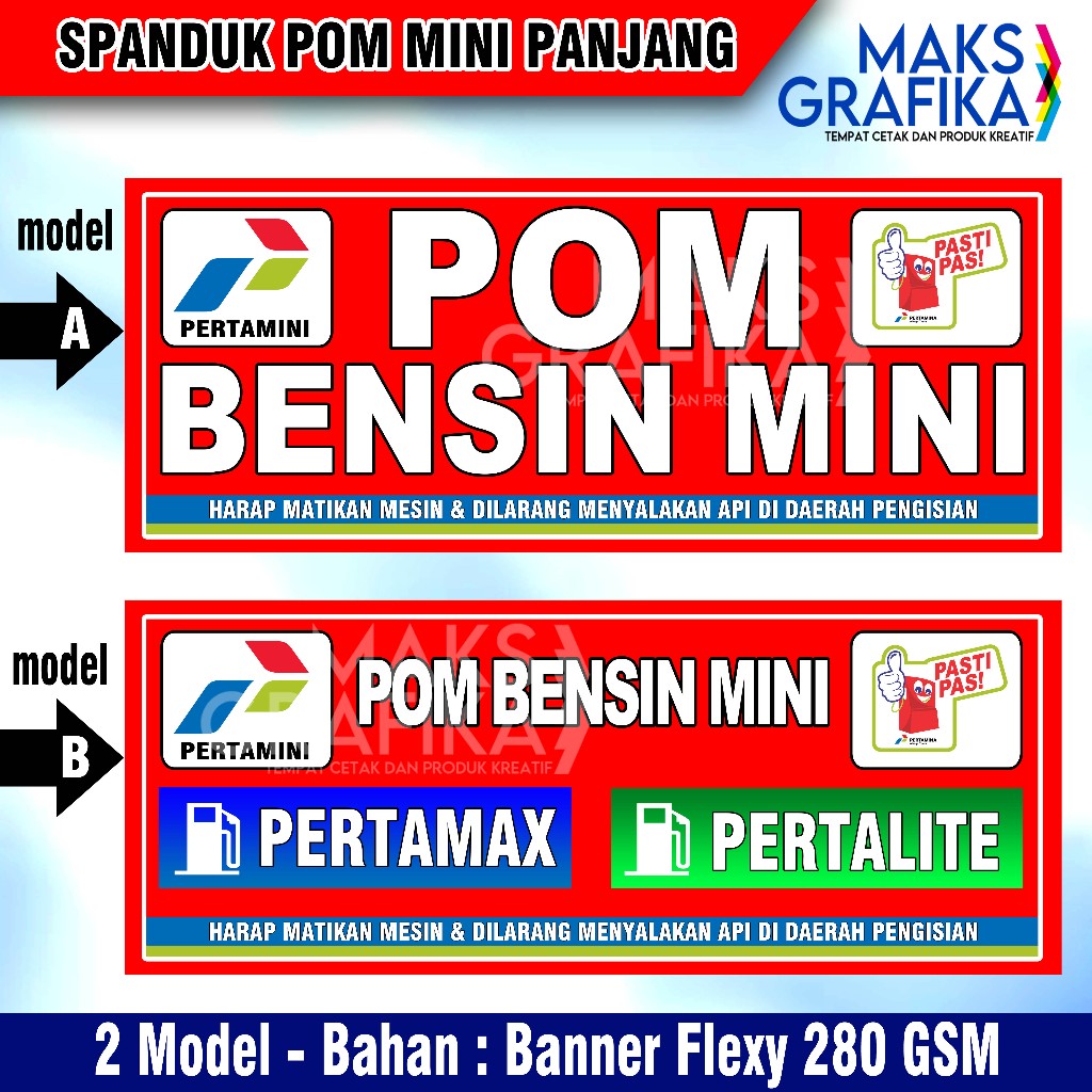 spanduk banner pertamini / pom mini / pom bensin mini model panjang