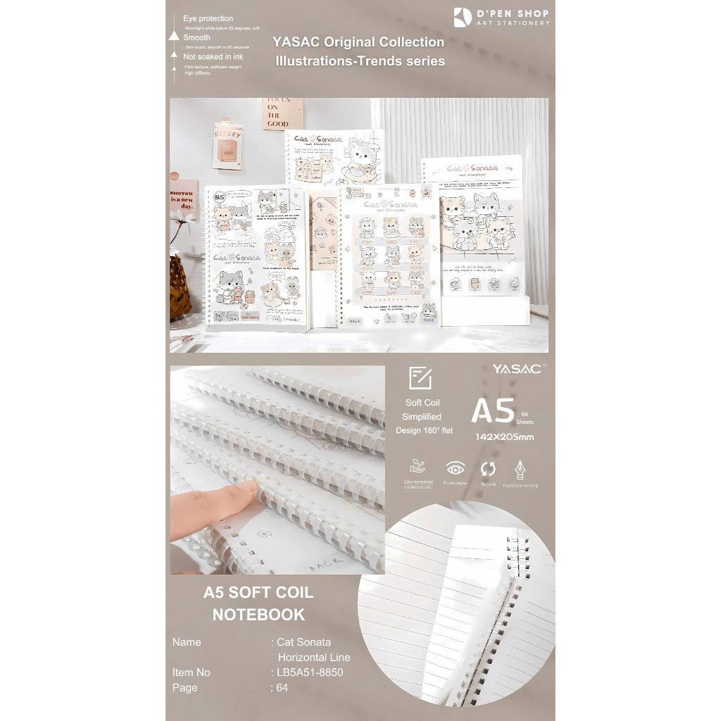 

Notebook A5 Spiral notepad buku catatan 64 Lembar Kertas Premium Eye Protection ESAER Cat Sonata