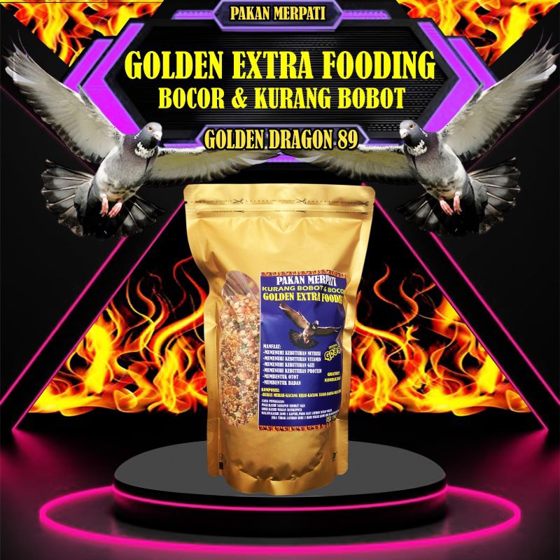 PAKAN MERPATI KURANG BOBOT & BOCOR GOLDEN EXTRA FOODING 1KG BY GOLDENDRAGON89