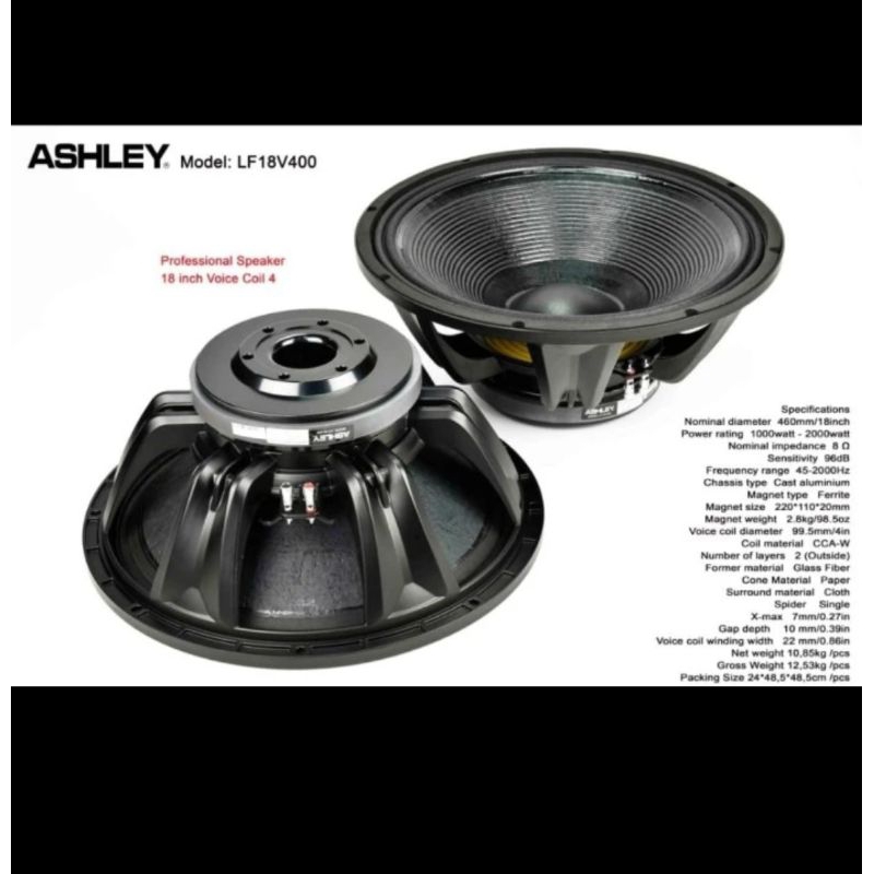 speaker komponen ashley 18 inch LF18V400 original voice coil 4 inch