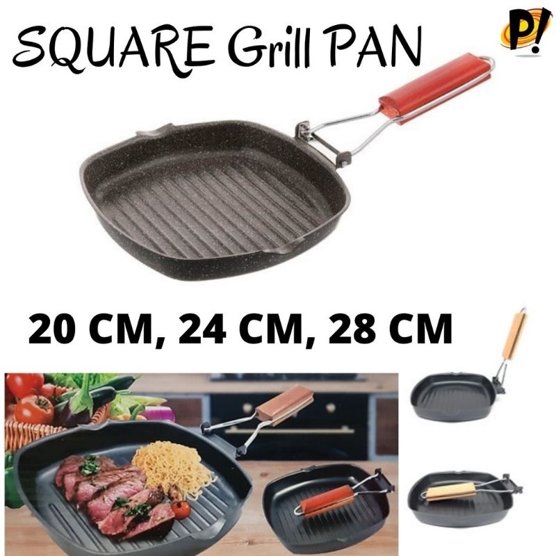 teflon anti lengket panggangan sosis bakar sate square grill pan wajan serbaguna