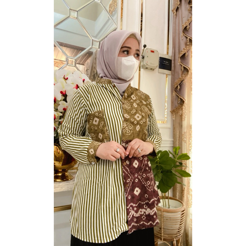 atasan jumputan kemeja kombinasi jumputan salur
