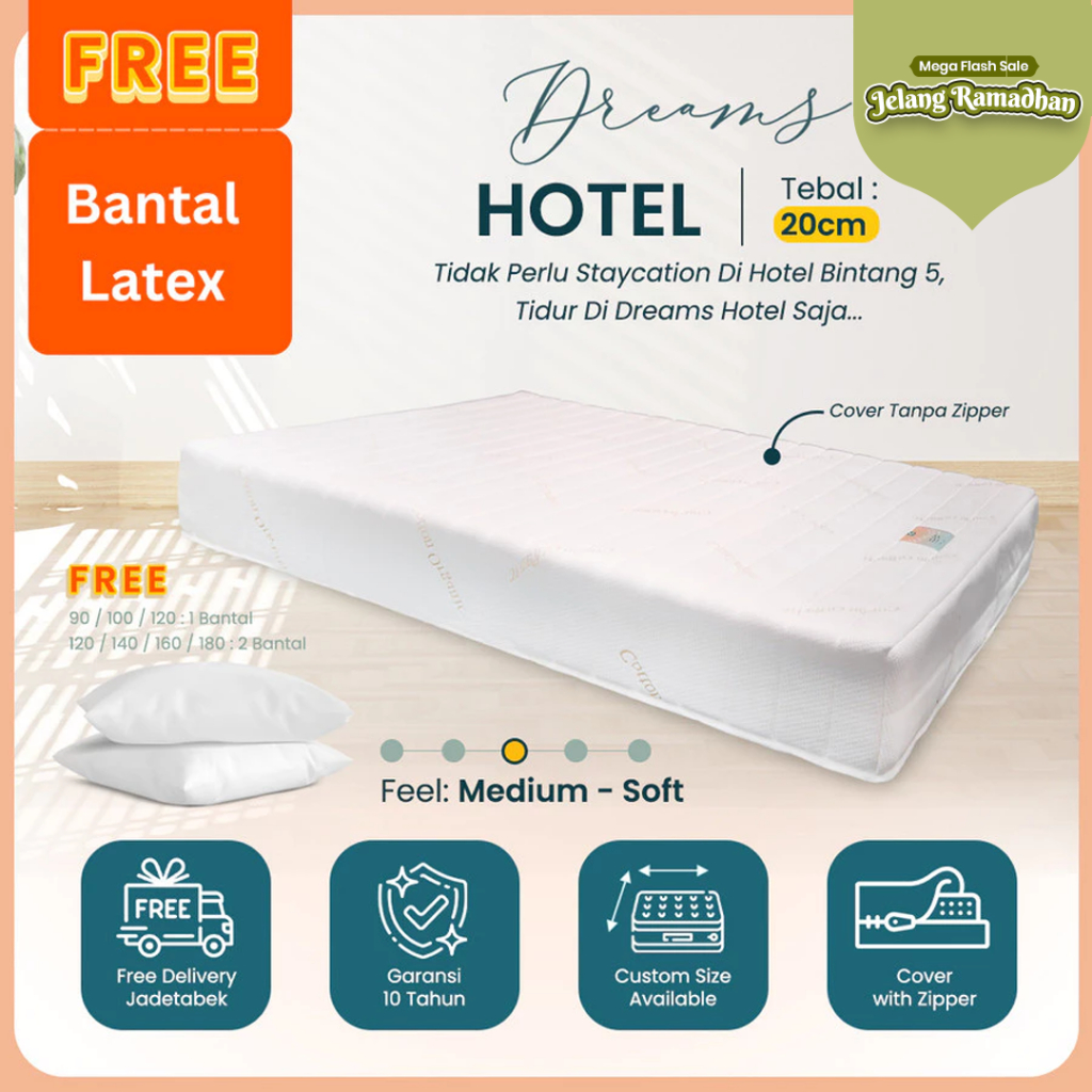 Kasur Latex Dreams Hotel 20Cm Uk. 90x200 - 200x200cm - Kasur Kesehatan - Kasur Orthopedic