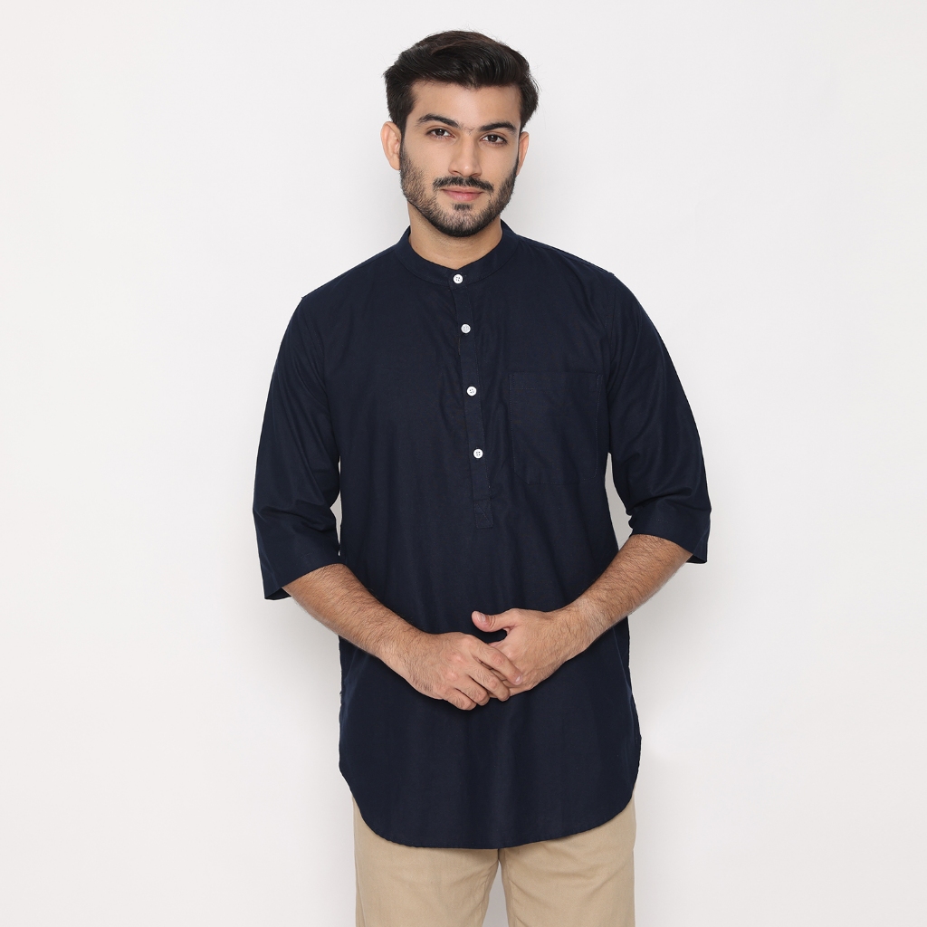 Dancus Kemeja Koko Pakistan Pria / Koko Kurta Pria Warna Navy OLRM258