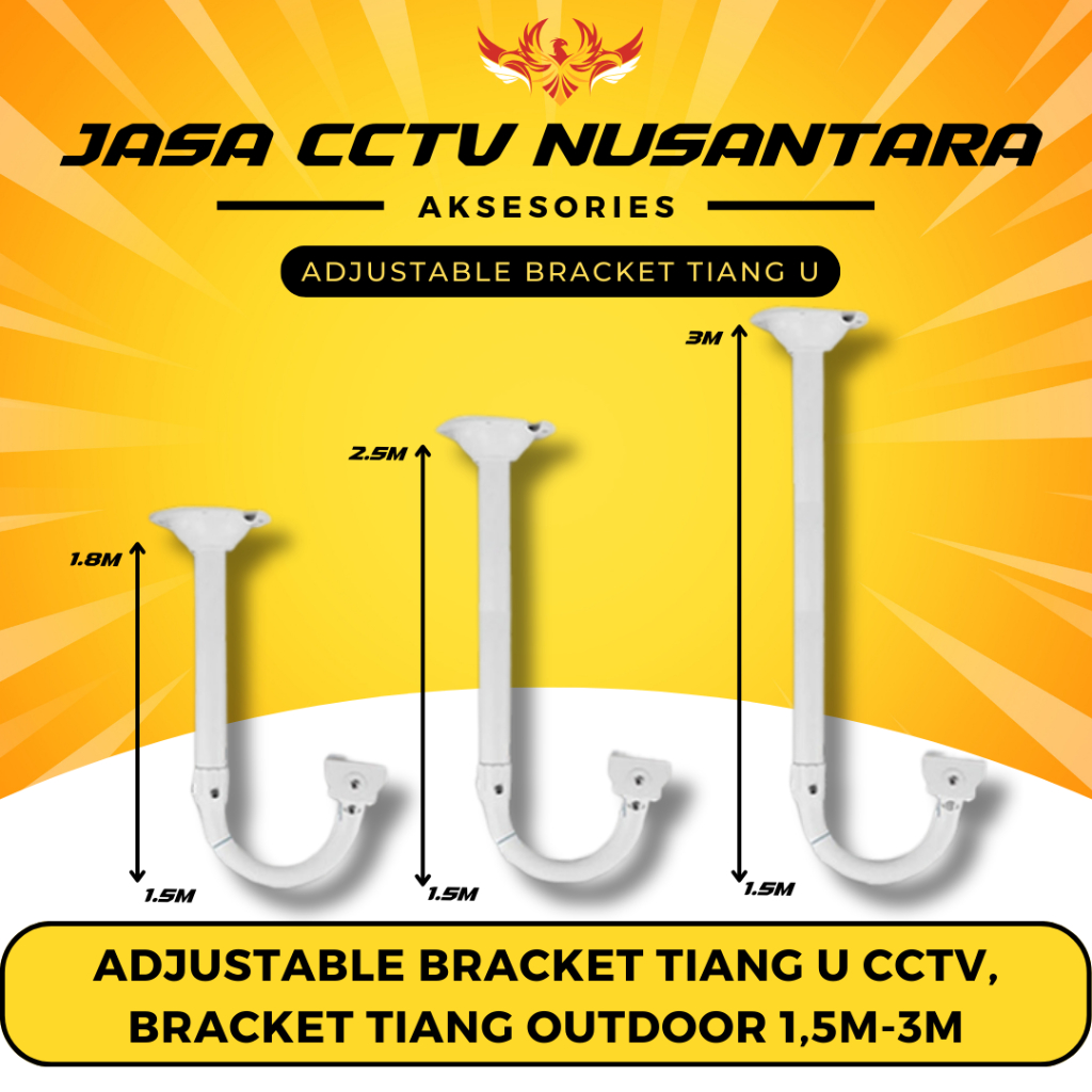 Adjustable Bracket Tiang U CCTV, Bracket Tiang Outdoor 1,5M-3M