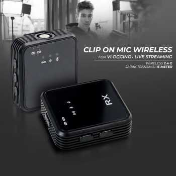 Mic Wireless 2.4G Clip On Microphone Lavalier Vlog Streaming /- Black