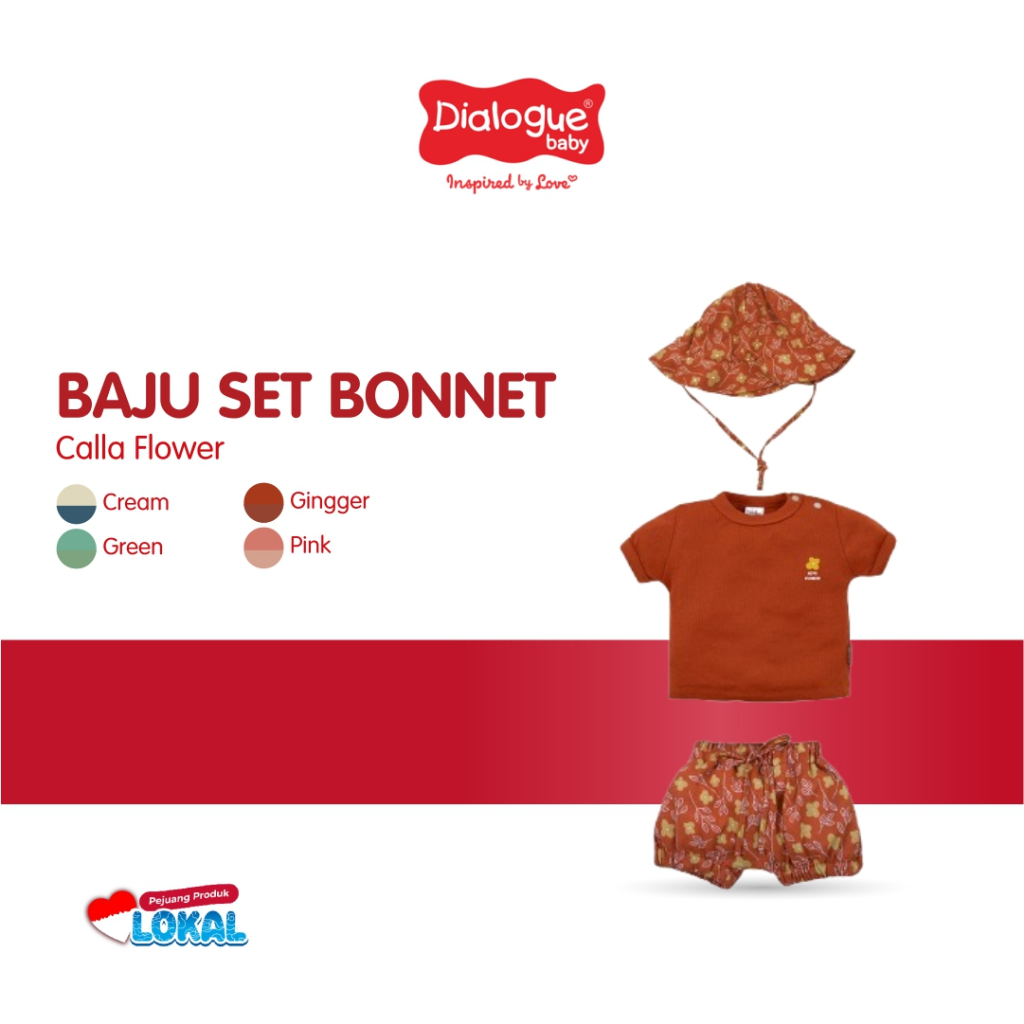 Dialogue Baby Calla Flower Baju Set Bonnet