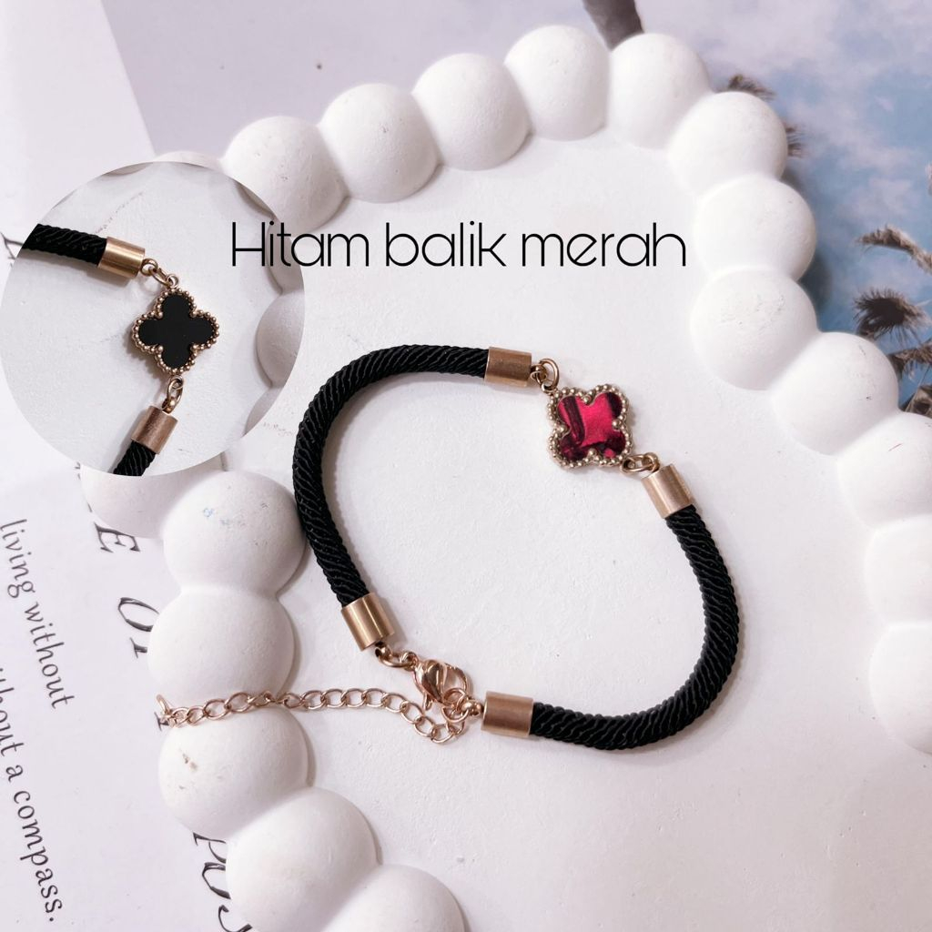 Gelang Tangan Tali Merah Hitam kombi titanium anti karat
