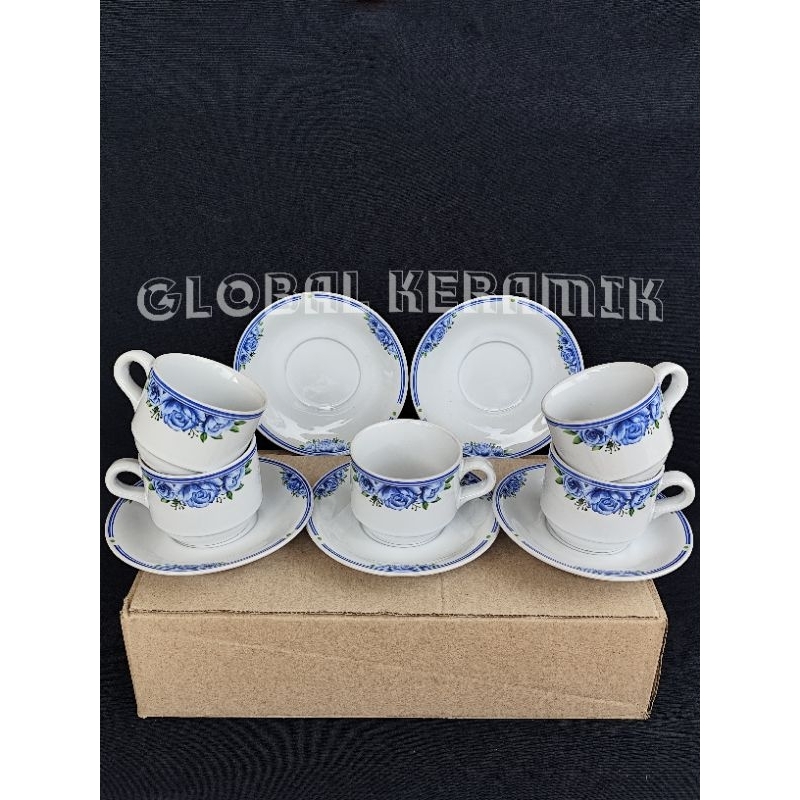 Cangkir set keramik | Gelas kopi dan teh | cangkir + tatakan keramik isi 6 cangkir dan 6 tatakan
