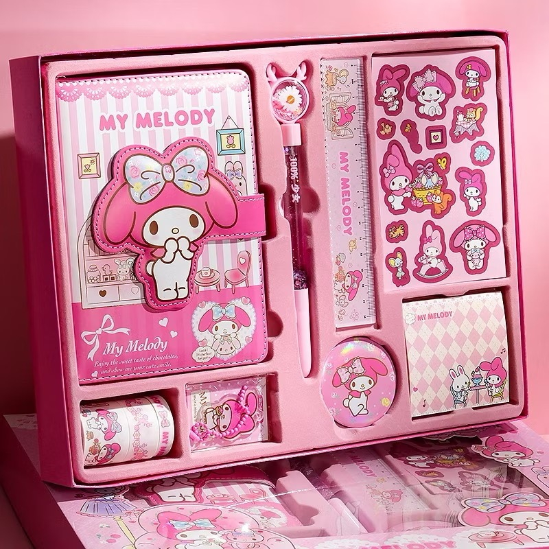 

Promo SANRIO LUXURY NOTEBOOK FULLSET 9 IN 1 GIFT BOX /BUKU TULIS KUROMI & MELODY /NOTEBOOK SANRIO