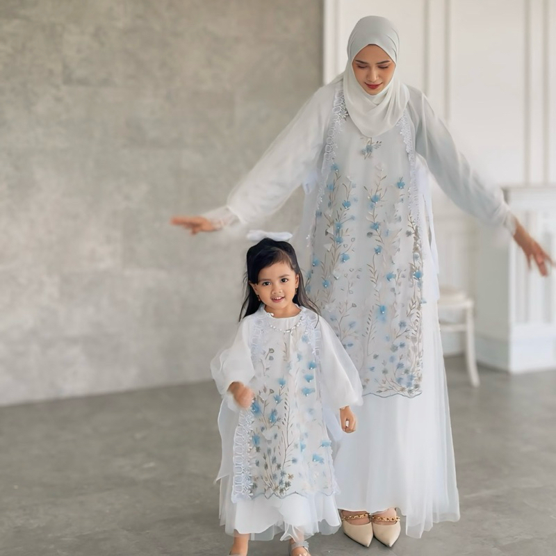 Baju Lebaran FNDLABELS Luciana Set Inner Outer Baju Pesta Ibu dan Anak , Couple Gamis Ibu dan Anak ,
