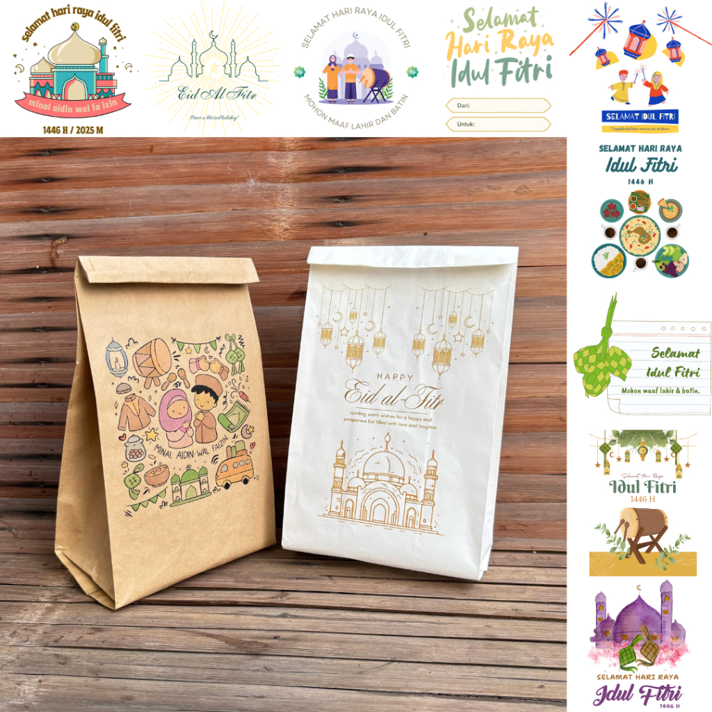

Kantong Kertas Packaging Aesthetic Lucu Lebaran Idul Fitri Ramadan - Putih Cokelat