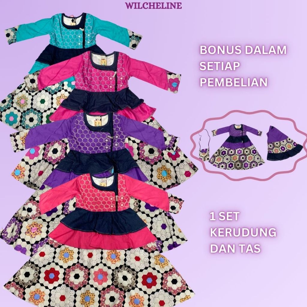 Gamis Anak Perempuan Muslimah Terbaru Kekinian 2025 Usia 2 Sampai 12 Tahun Free Hijab & Tas Selempan