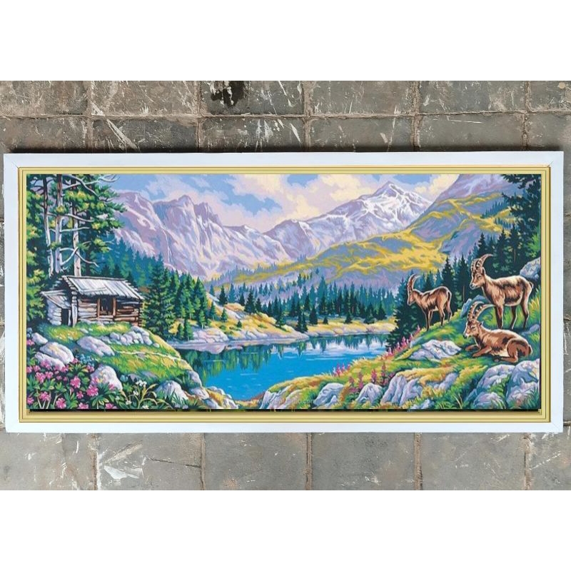 hiasan dinding lukisan cetak digital printing pemandangan alam indah plus bingkai ukuran 105*55