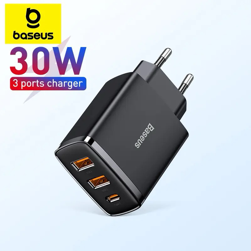 Kepala Charger Baseus 30W 2Port USB + Type-C Quick Charger ADAPTER BASEUS 30W - CCXJ-E01- HITAM