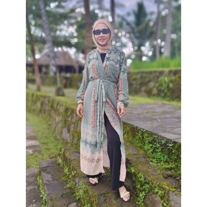 imora long outer 2in1 kimono cardigan panjang motif bunga etnik klasik ceruty