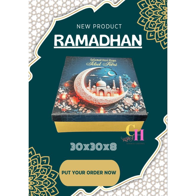 

Hardbox Lebaran Thema Idul Fitri/ Lebaran 30x30x8 ( 4 toples bulat 500 gr )
