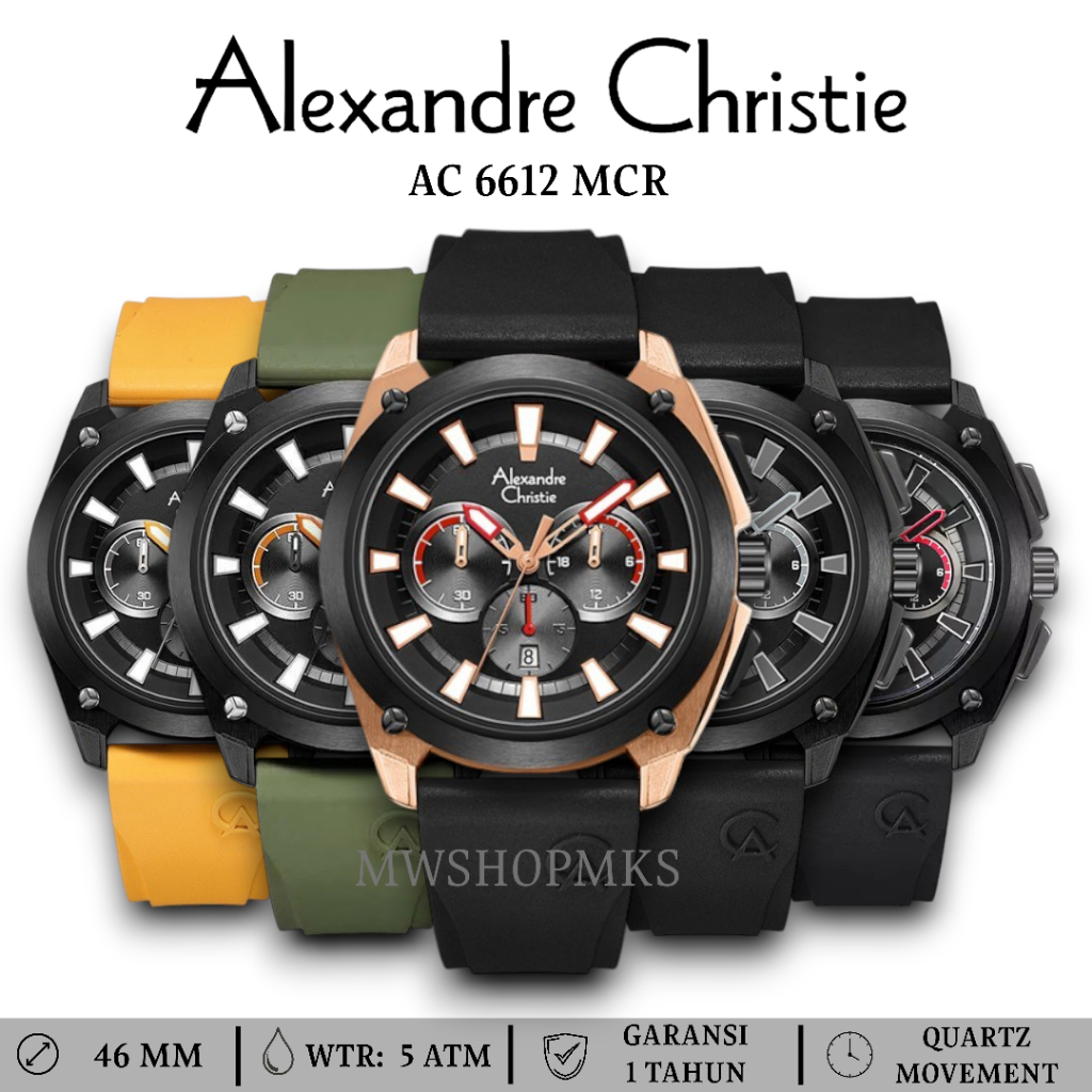 Jam Pria Alexandre Christie AC612 AC 6612 Rubber Strap Original Garansi Resmi Alexander Christie