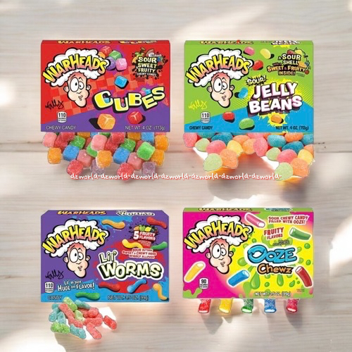 

Warheads 99gr Lil Worms Ooze Chewz Cubes Sour Jelly Fruit Flavour Chewy Candy Permen Lunak Jelly Warhead War heads