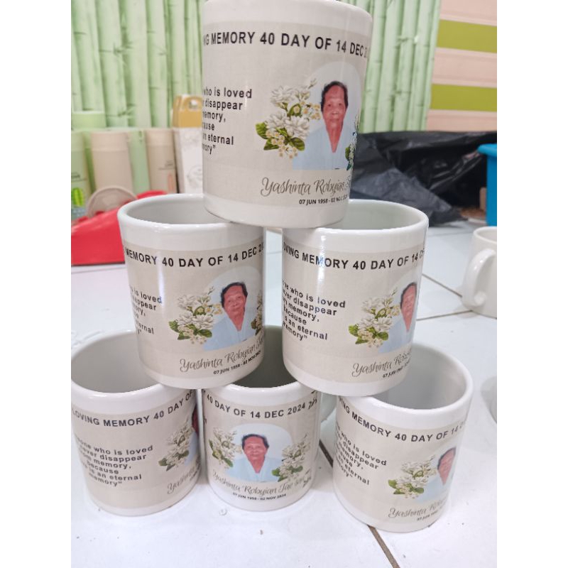 Souvenir 40 Hari, Souvenir 40 Harian, Souvenir 40 Hari Meninggal, souvenir gelas custom foto