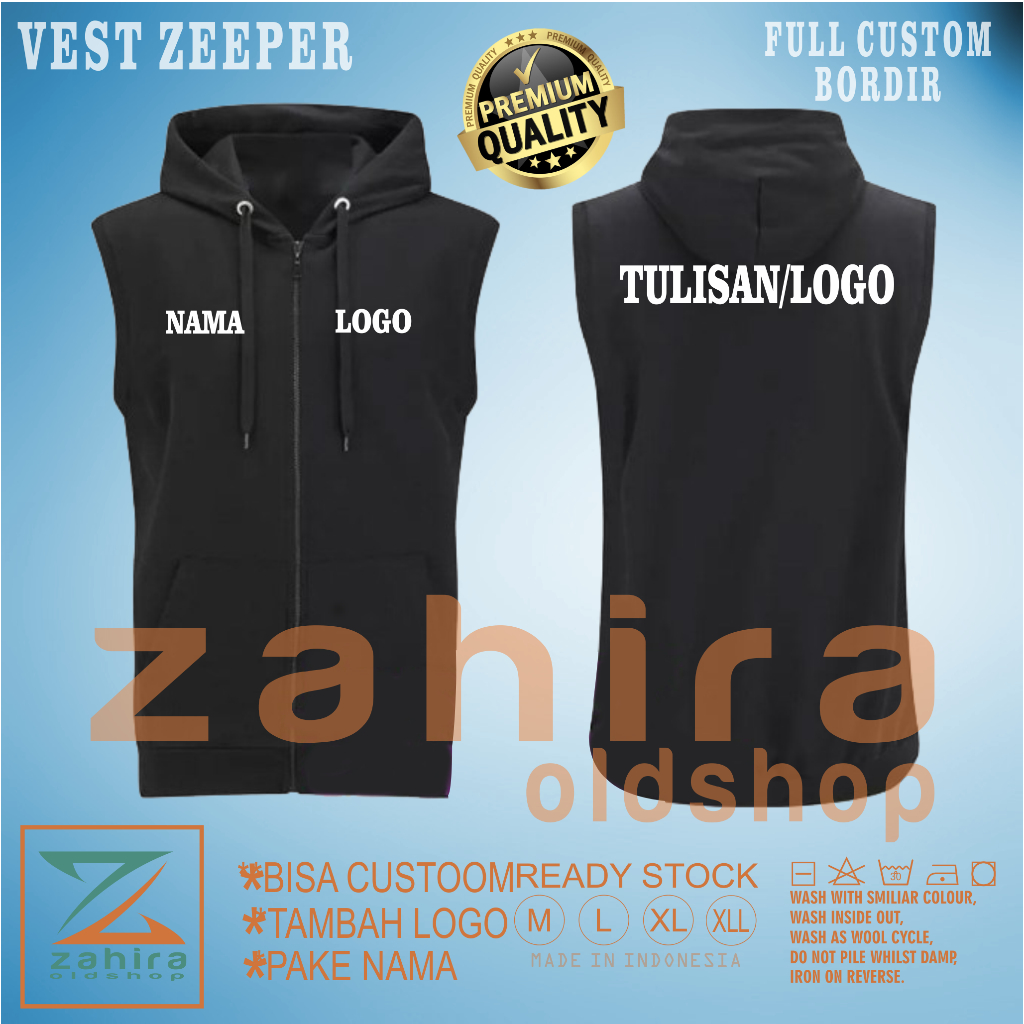 Rompi Pria Fleece Vest Hoodie Zipper Custom Bordir