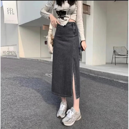 ROK DENIM SPLIT Gaya Korea Rok A-line Wanita - Highwaist Korea Style - Rok Wanita Belah Samping