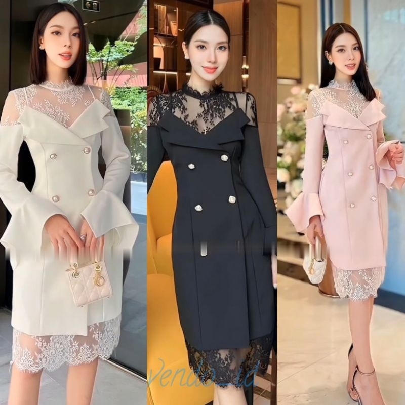 long sleeve lace midi dress basic simple sister photoshoot europe paris gaun pesta wedding party eve