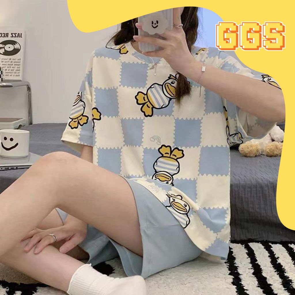 GGS Piyama Baju Tidur Wanita Remaja Dewasa Setelan Kaos Lengan Pendek Celana Pendek Woman Pajamas Se
