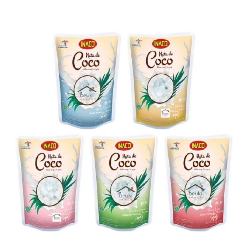 

inaco nata de coco 360ml pouch rasa coco pandan - vanilla - strawberry - mangga