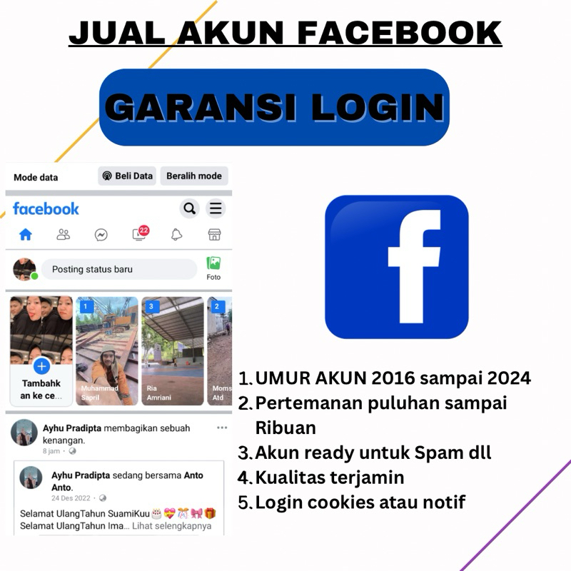 JUAL AKUN FACEBOOK MURAH GARANSI LOGIN TAHUN TUA BUKAN AKUN BARU