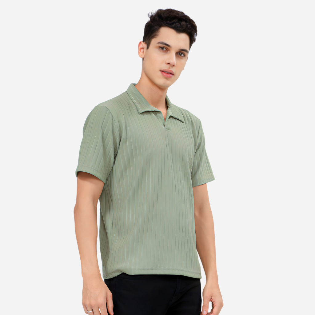 CASUALUXE Kaos Polo Shirt Pria Berkerah Bahan Knit Motif Original Sage