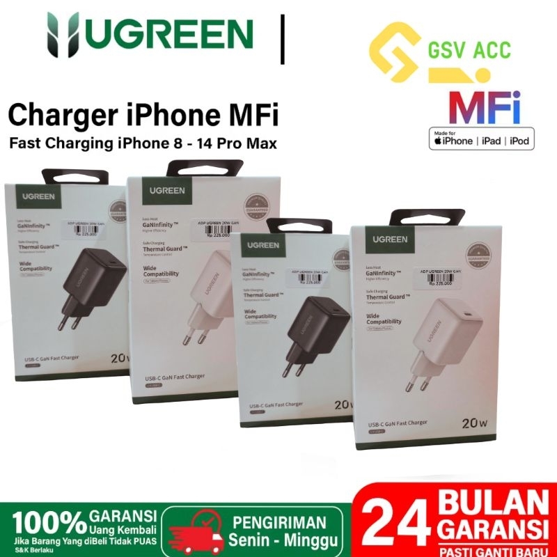 UGREEN Charger Iphone Kepala charger Gan type C fast charger 20W