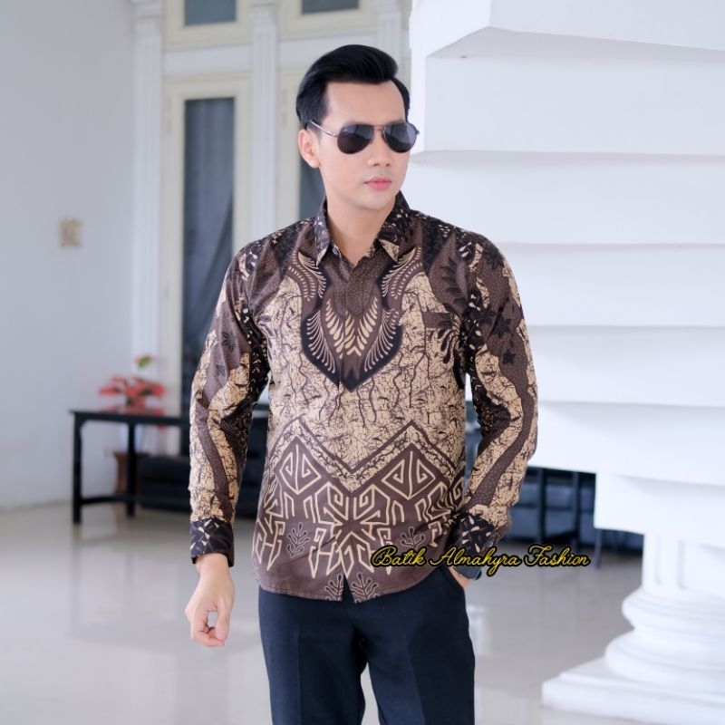 Kemeja Batik Pria Slimfit Solo Sragenan Lapis Puring Pyramid Brown Batik Berkualitas Batik Jogja Bat