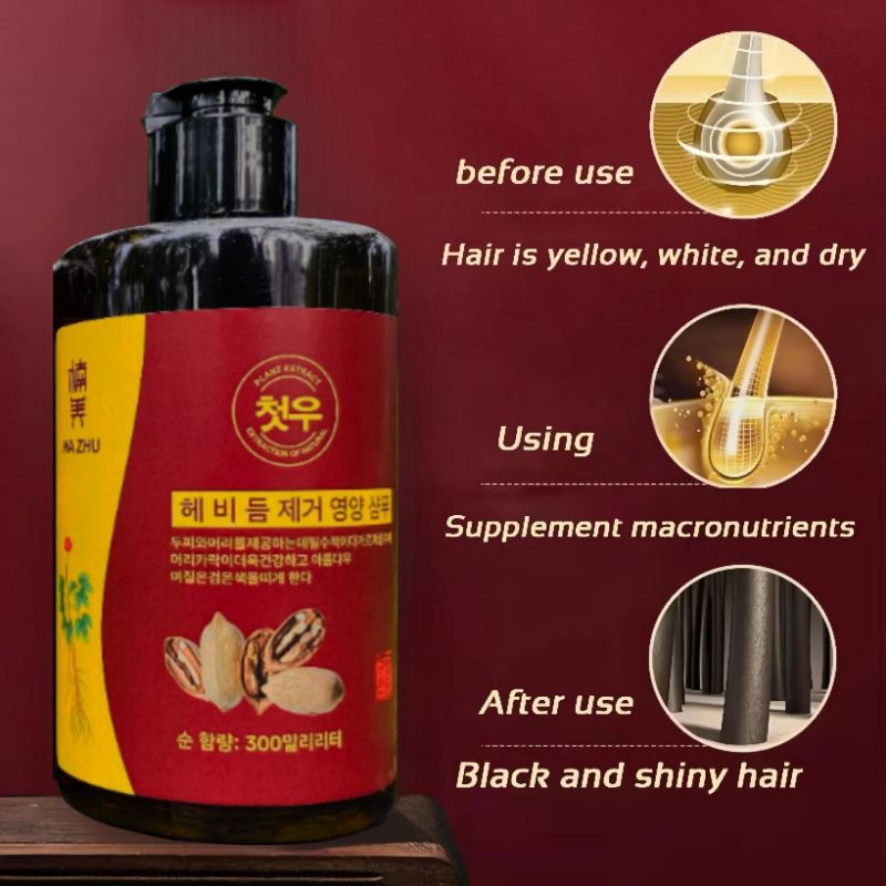 Shampoo Black Herbal Natural Polygonum perawatan rambut anti uban penghilang uban permanen di usia m