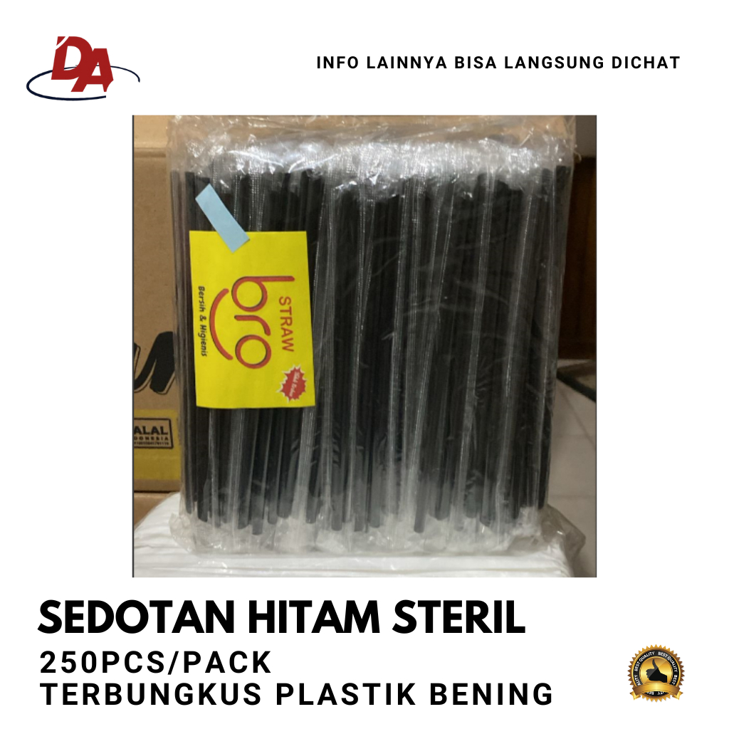 Sedotan Hitam Lancip Bungkus Plastik | Sedotan Steril