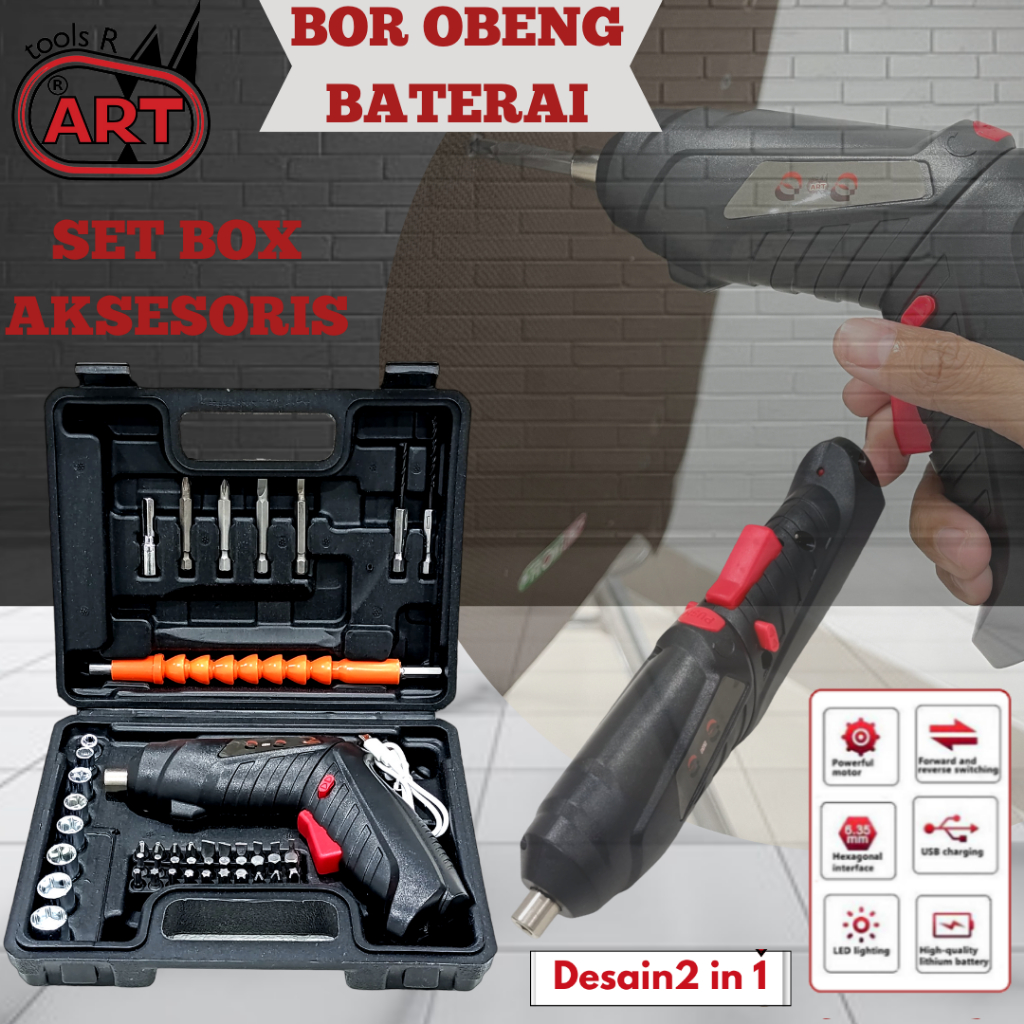 Bor Batre Cordless Mini Set 48 pcs Aksesoris Mesin Bor Obeng Elektrik Portable 4.8 Volt Bor Cas Mini