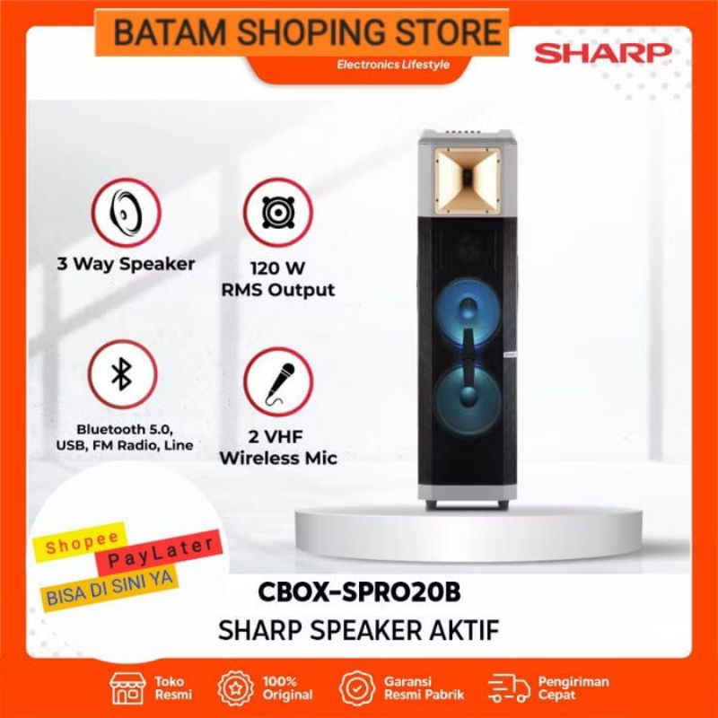 SPEAKER AKTIF SHARP CBOX-SPRO20B 3 WAY SPEAKER 120W RMS POWER OUTPUT GARANSI RESMI
