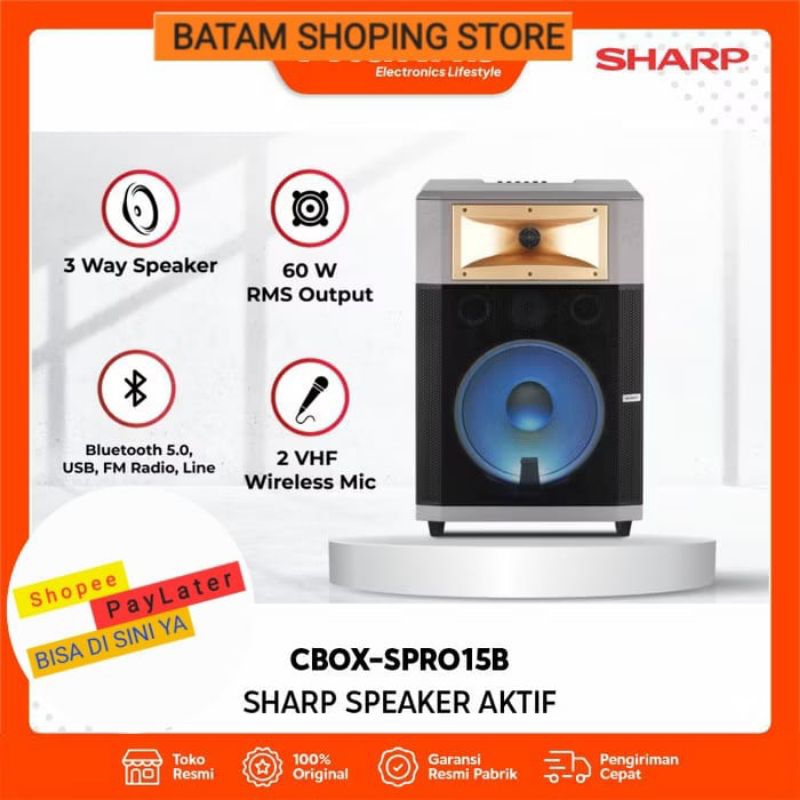 SPEAKER AKTIF SHARP CBOX-SPRO15B | 3 WAY SPEAKER | 60W RMS POWER OUTPUT GARANSI RESMI
