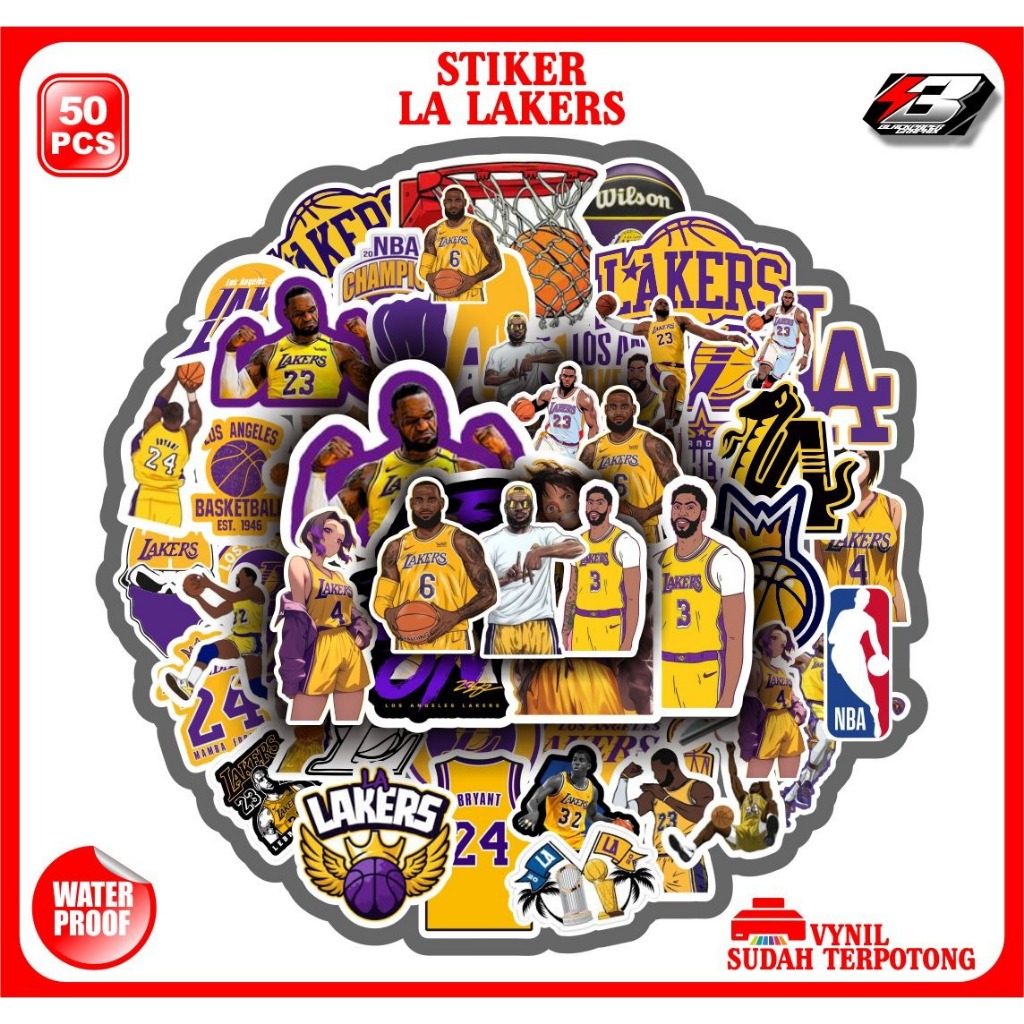

50 pcs stiker pack stiker LAKERS sudah terpotong waterproof tinggal tempel