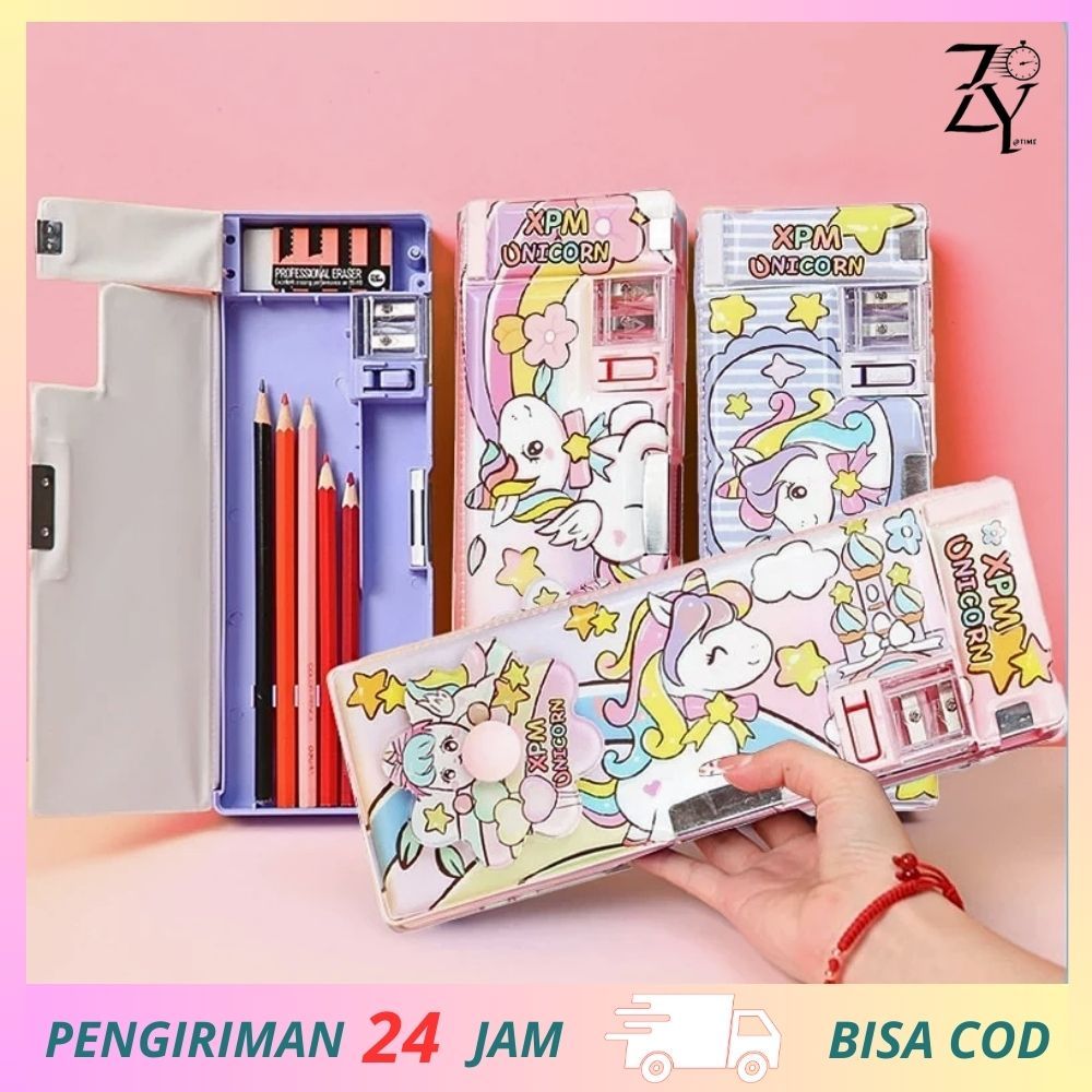

THE TIME-Kotak Pensil Multifungsi Motif Unicorn Kotak pensil pola unicorn kartun multi -fungsi Model Jepret Magnetik Kekinian Pola Kartun Lucu