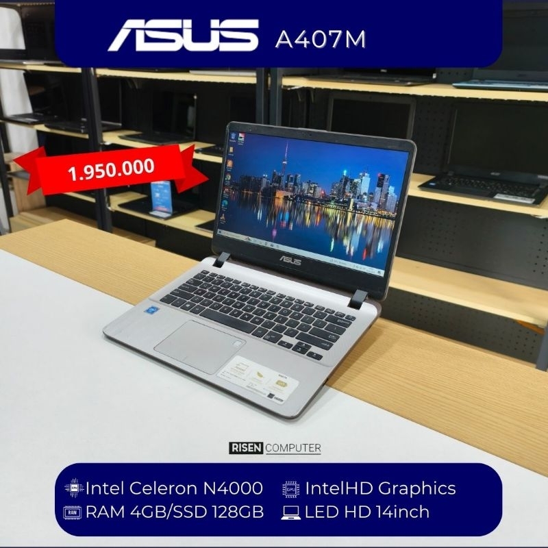 ASUS A407M Intel Celeron N4000 RAM 4GB SSD 128GB Laptop Notebook 14inch Seken Bekas Second Murah Bag