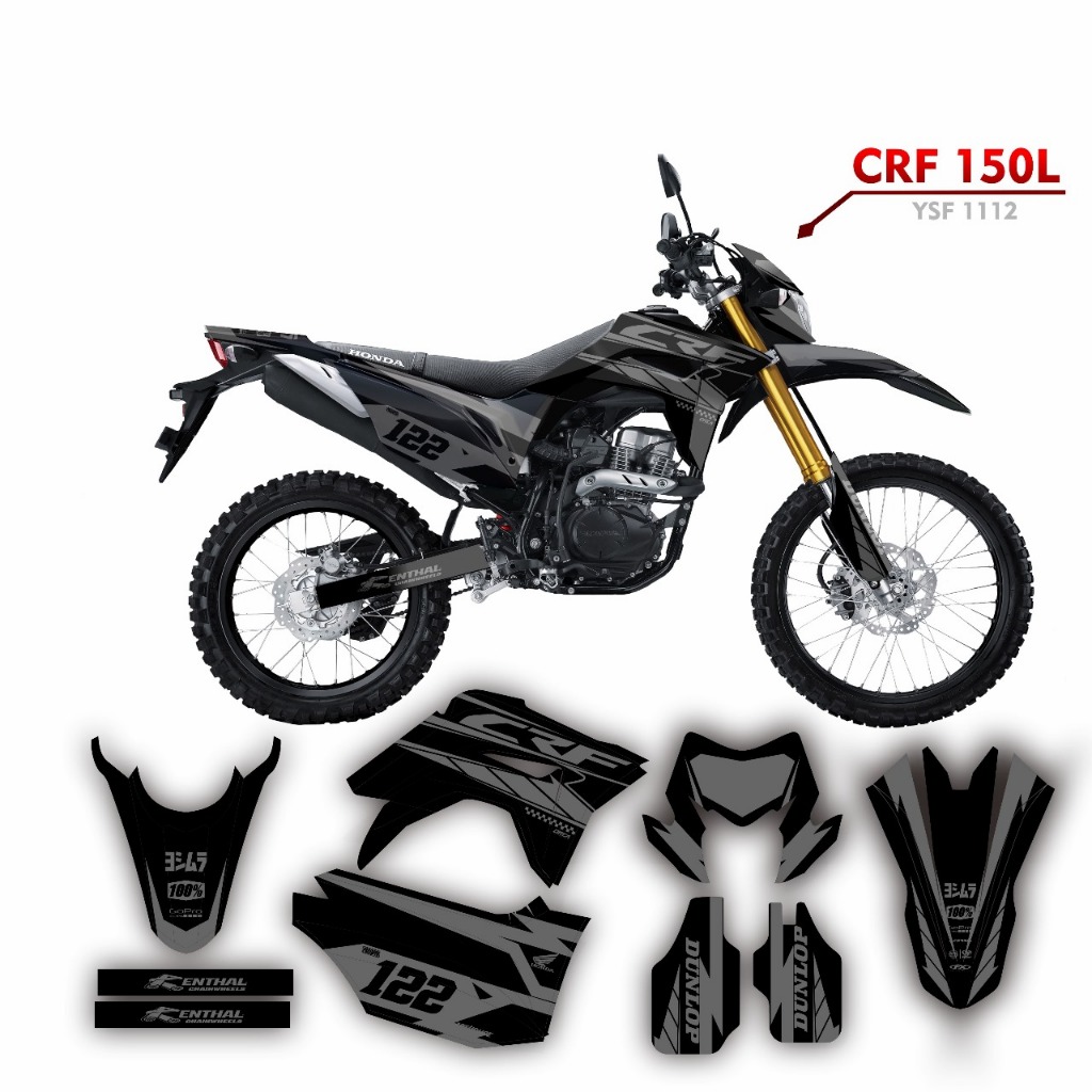 Decal stiker CRF 150L full body motif supermoto hitam abu-abu lis merah
